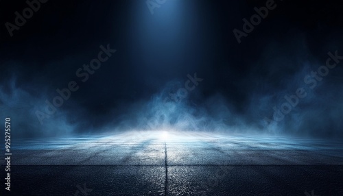 Abstract image of dark room concrete floor. Black room or stage background for product placement.Panoramic view of the abstract fog. White