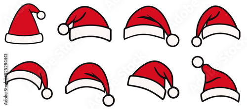 Set of Santa Claus hats isolated on a transparent or white background, vector illustration