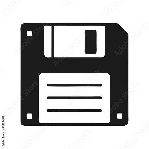 Black silhouette floppy disk icon and vector illustration