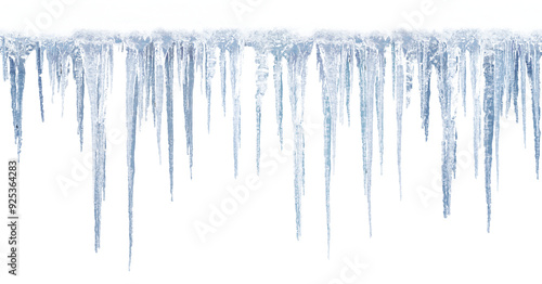 Long icicles on isolated background for overlaying on a light background.