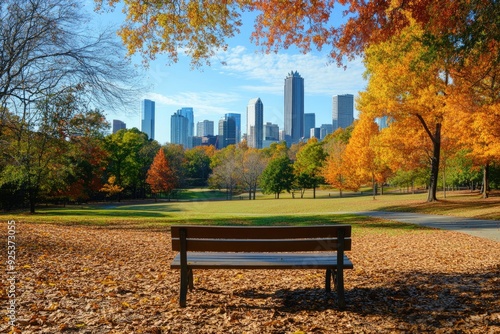 Nc Charlotte. North Carolina Downtown Cityscape View from Marshall Park in Autumn Season