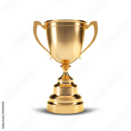 Gold trophy cup isolated on transparent background, png