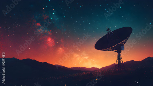 Exploring Cosmic Frontiers Across the Galaxy starry sky satellite dish technological advance