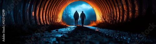 Prison break scene with convicts escaping through a tunnel, intense and dramatic lighting, creating a sense of urgency, Realism, High contrast, Detailed