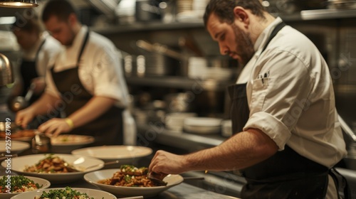 Restaurant staff setting up tables, showcasing collaboration and warmth in a bustling dining setting, elevating the overall experience for their guests.