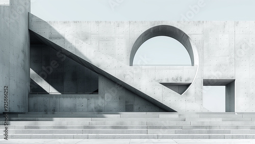 Modern brutalist architecture with sharp geometric shapes and clean lines