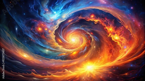 An abstract cosmic firestorm with vibrant colors and swirling shapes, cosmic, firestorm, abstract, vibrant, colors, swirl