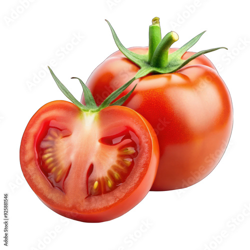 Tomato with half cut isolated on transparent background