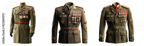 Military uniform set isolated on transparent background perfect for historical and formal themed designs and concepts with detailed insignia