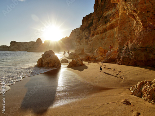 Algarve Portugal. The most beautiful sea coast in the magical morning light, beautiful sea and fantastic wild rock formations