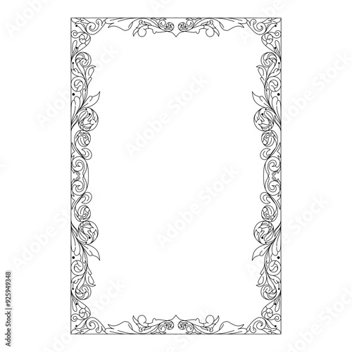 Symmetric Ornamental vector of frame or border with flowers or scrolls work