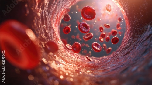 3d Microscope illustration Biology of red blood cell in artery,medical and biology ,generative ai