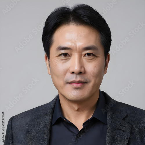 Portrait of a middle-aged South Korean man, frontal photo, facing the camera, successful South Korean businessman and politician