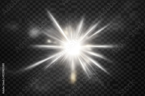 White glowing light flare burst explosion on transparent background