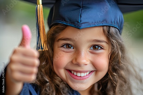 Smiling girl gives thumbs up. A happy graduate gives a thumbs up, perfect for education and achievement themes.