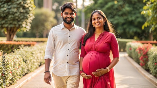  happy asian indian pregnant woman with her husband