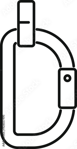 Black and white icon of a carabiner, essential safety equipment used in climbing and mountaineering