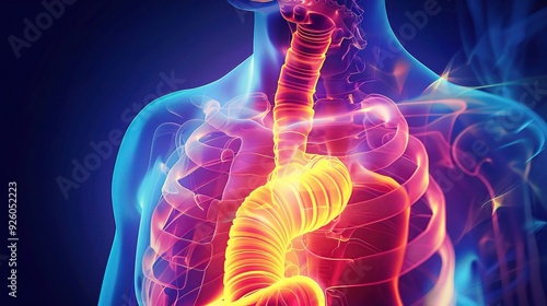 Illustrative Depiction of Gastroesophageal Reflux Disease Symptoms with Discomfort in the Chest and Throat. Medical Condition Awareness.