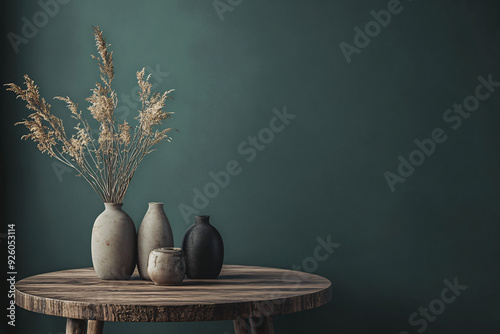 Vases & Flowers on Table.