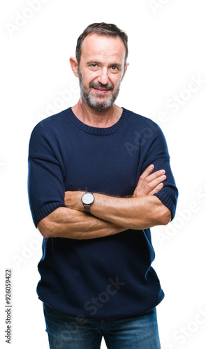 Middle age hoary senior man over isolated background with serious expression on face. Simple and natural looking at the camera.