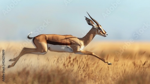 Springbok Antelope Leaping Through Tall Grass.