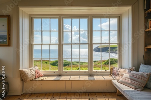 Window see sea cliffs furniture room architecture.