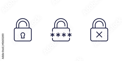 access line icons with lock for apps, vector