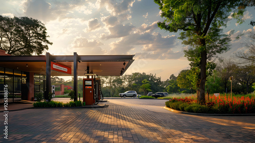 A Contemporary Designed Filling Station. Gas Station At Day. 