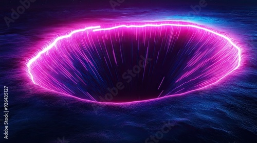 Neon techno sinkhole with line-striped patterns, offering a striking modern art background. Perfect for advertisement posters, website banners, and product package designs.