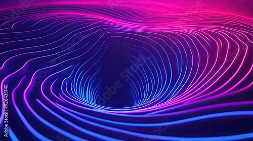 Neon techno sinkhole with line-striped patterns, offering a striking modern art background. Perfect for advertisement posters, website banners, and product package designs.