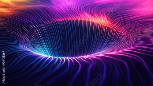 Striking neon techno sinkhole with vibrant line-striped patterns. Perfect for modern art backgrounds, advertisement posters, web banners, and creative product package designs.