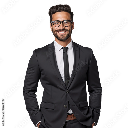 Portrait of a confident, successful, and handsome businessman in suit, isolated on transparent background