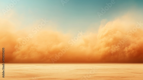 Expansive desert with thick clouds of sand during a sandstorm under a clear sky