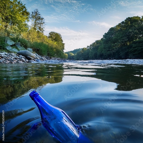 A blue glass bottle drifts along the Main River, bound for the Atlantic Ocean. It's not a plastic bottle, but it still represents our wasteful ways. A grim reminder of the trash we accumulate.