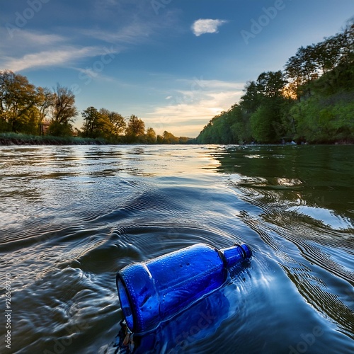 A blue glass bottle drifts along the Main River, bound for the Atlantic Ocean. It's not a plastic bottle, but it still represents our wasteful ways. A grim reminder of the trash we accumulate.