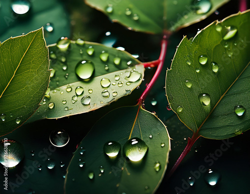 Rose leaves with water drops; high-quality ai photo