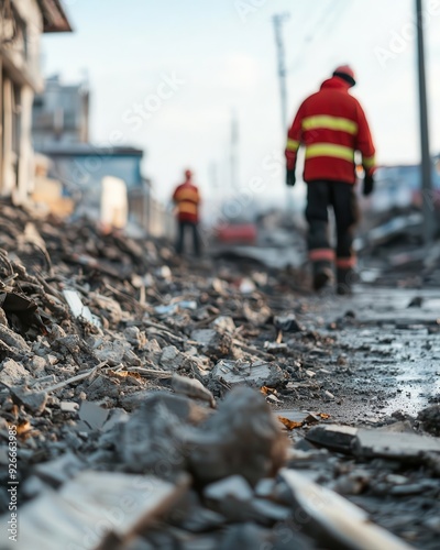 Emergency responders are tirelessly searching for survivors in a collapsed urban area, amid the aftermath of a powerful earthquake, leading to a dramatic rescue scene unfolding.