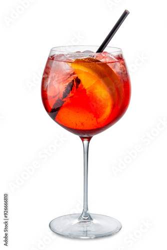 Alcoholic Campari spritz Cocktail in goblet glass Isolated