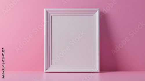 whit empty photo frame on pink wall background