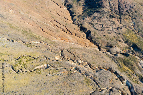 Aerial view of rivers and slopes near mine