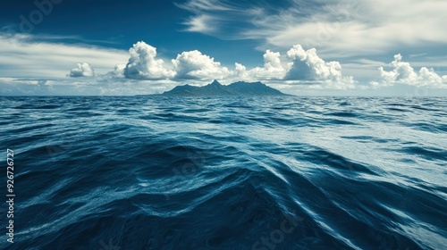 Serene Ocean Landscape with Island in the Distance