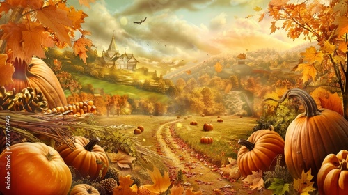 Festive thanksgiving banner with autumnal theme and gratitude symbolism in realistic photo