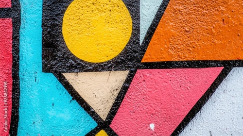 Abstract graffiti, bold shapes in bright colors, with a street art vibe, soft natural lighting