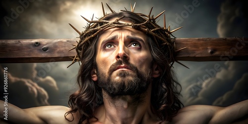 Jesus Christ crucified wearing crown of thorns on Good Friday