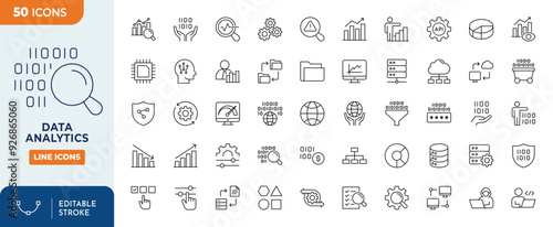 Data Analytics Line Editable Icons set. Data Analytics icons Pixel perfect. database, statistics, server, monitoring, computing, network, big data, data processing, hosting, data mining