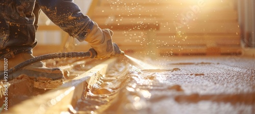 Builder Applying High Density Spray Foam Insulation to New Home Foundation - Construction Process in Detail