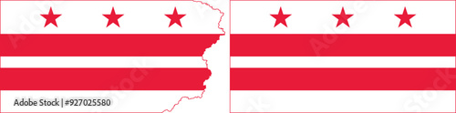 District of Columbia flags vector. Standard flag and with torn edges