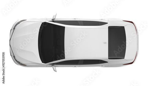 white sedan car top view isolated