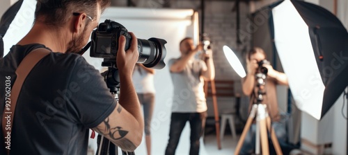 Photography Class: Adults Learning Camera Techniques in a Stylish Studio Setting