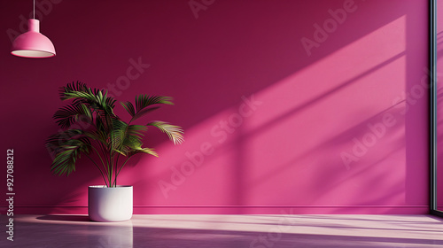 Dark pink fuchsia modern minimalistic interior background wall mockup 3d render